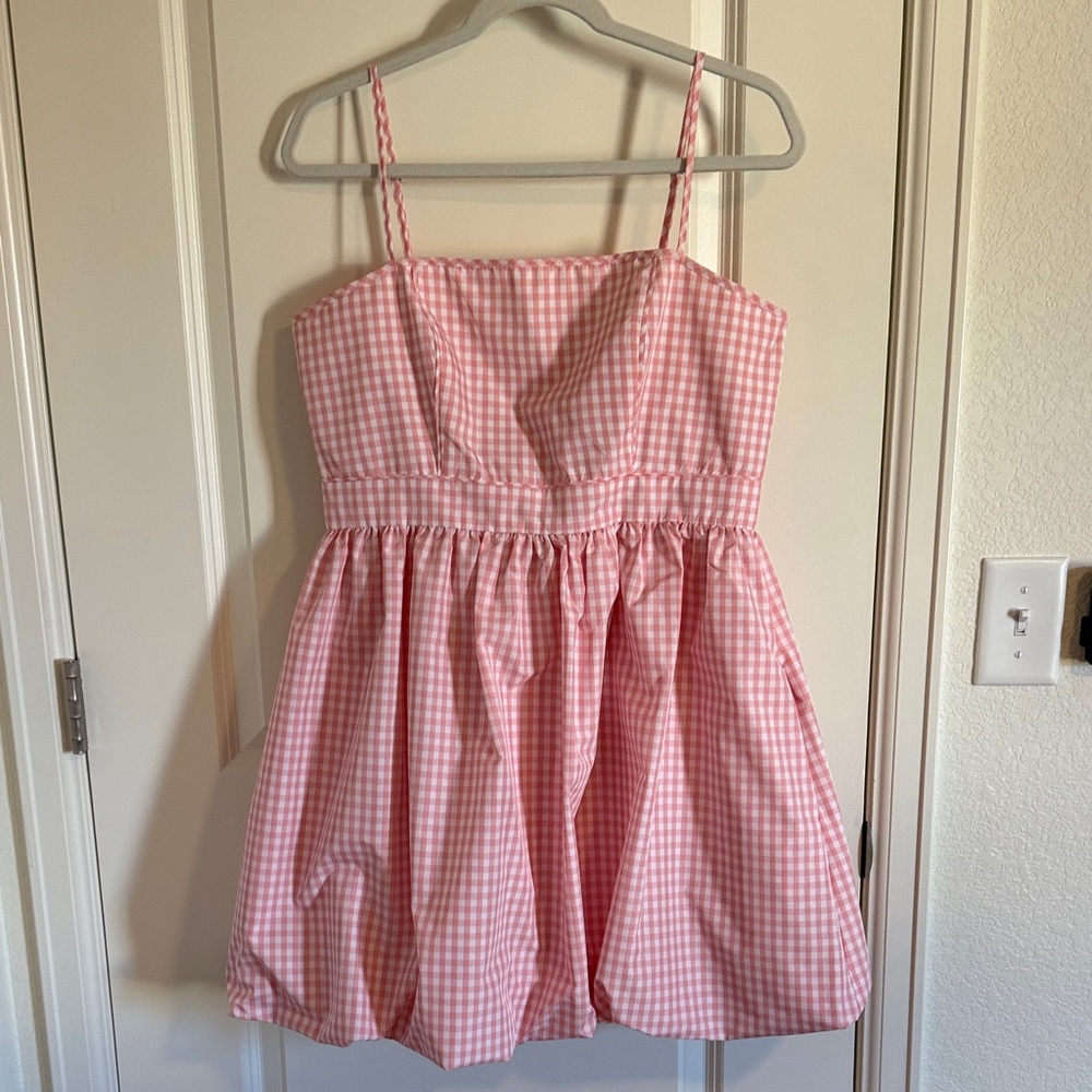 1. State Pink Gingham Mini Dress
